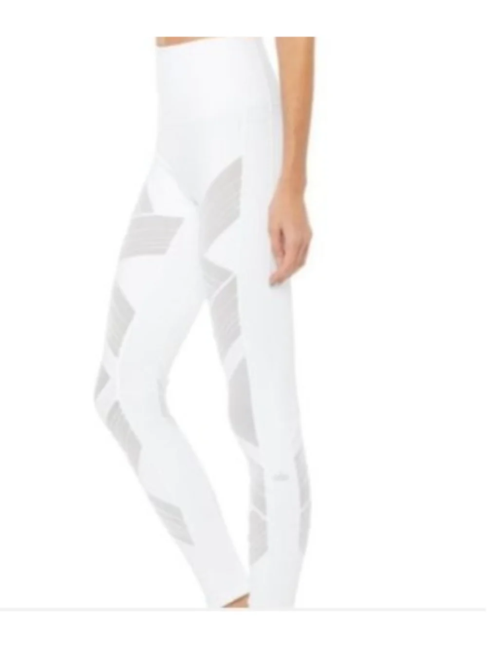 Alo Yoga High Waisted Mesh Moto Ultimate Leggings White S Sculpting Athletic